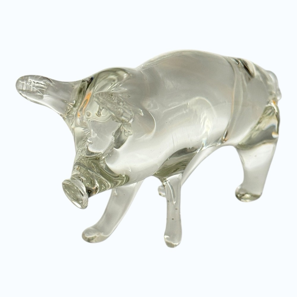 Unbranded Art Glass Pig Figurine OS Clear Good Scandinavian MCM Vintage